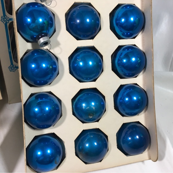 Vintage Pyramid  & Holly Blue Glass Decorative Christmas Ball Ornaments 53 total - Picture 6 of 10